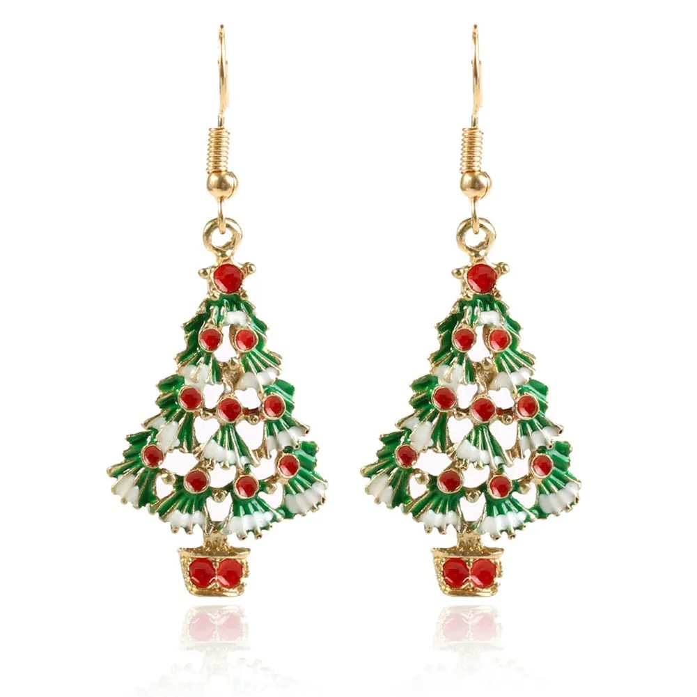 Christmas Earrings Zinc Alloy Festival Ornaments 1Pair Christmas Tree Earrings For Women Metal Stud Earring