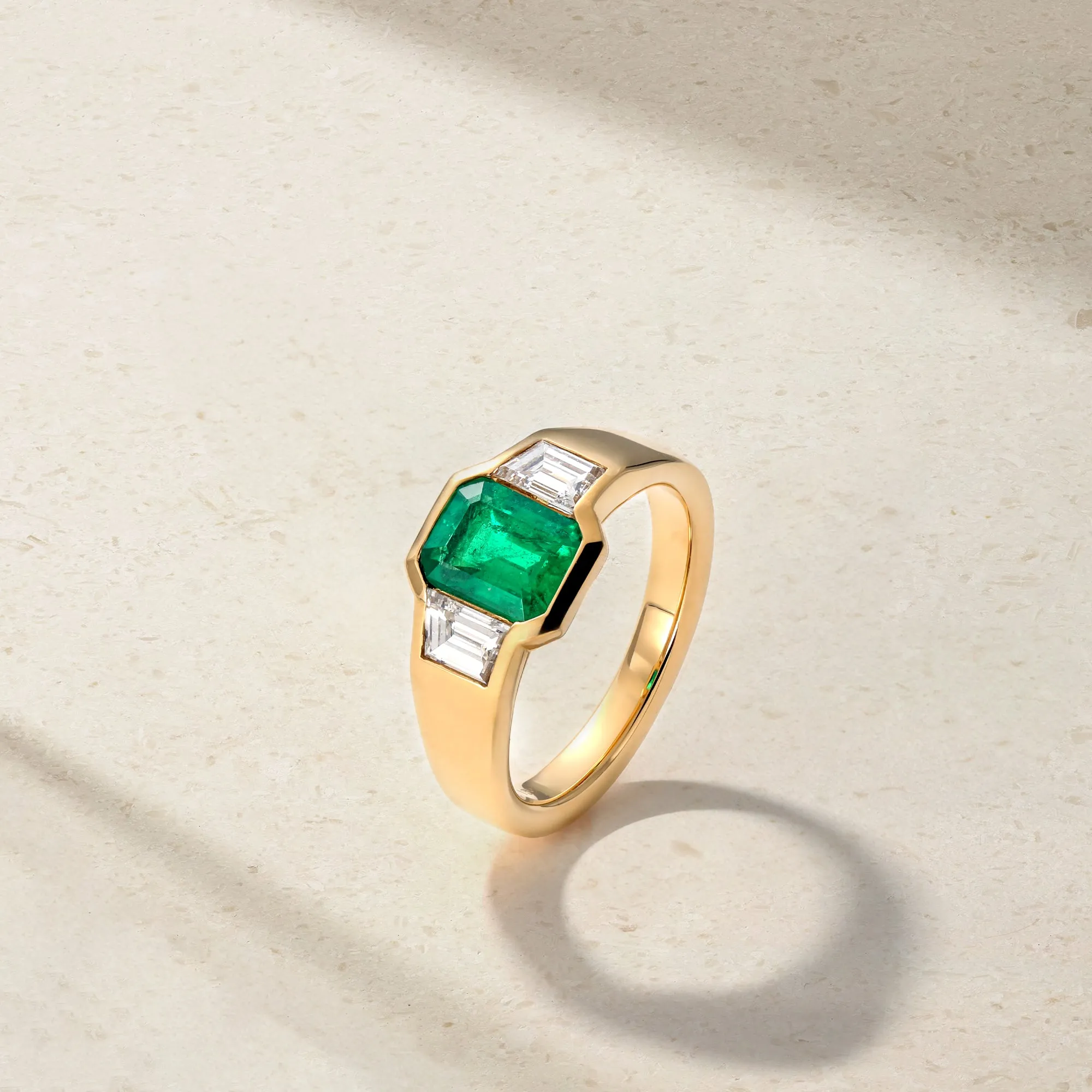 Chunky Half Bezel Emerald and Diamond Ring