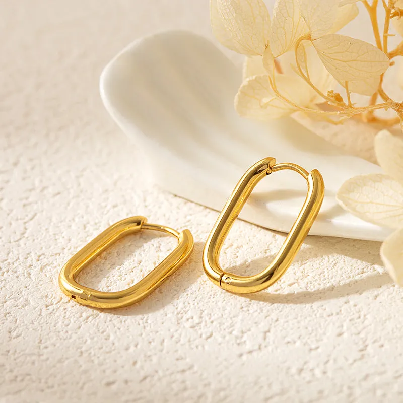 Chunky Rounded Rectanlge Gold Earring JLT12948