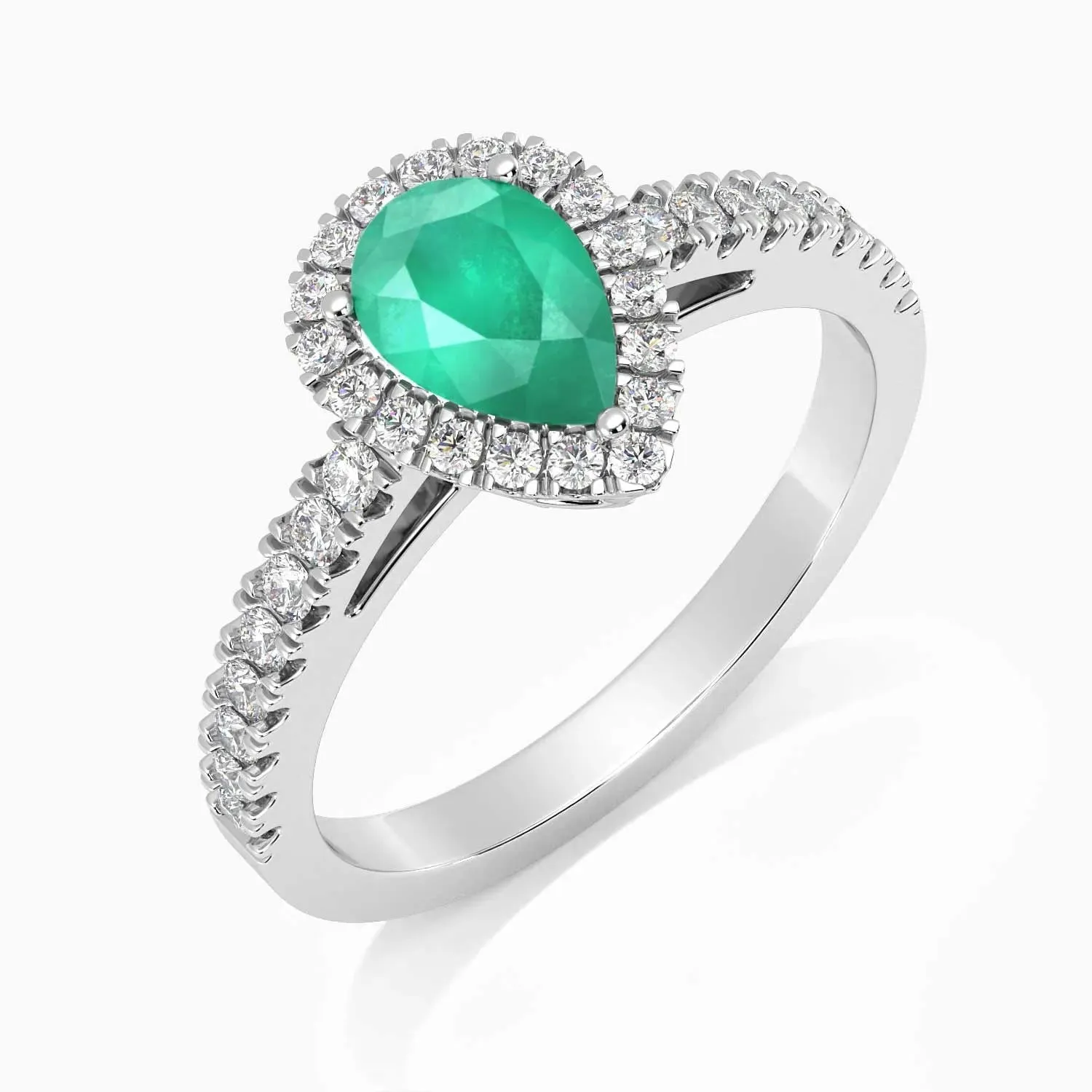 Classic Pear Emerald Halo Ring in Sterling Silver