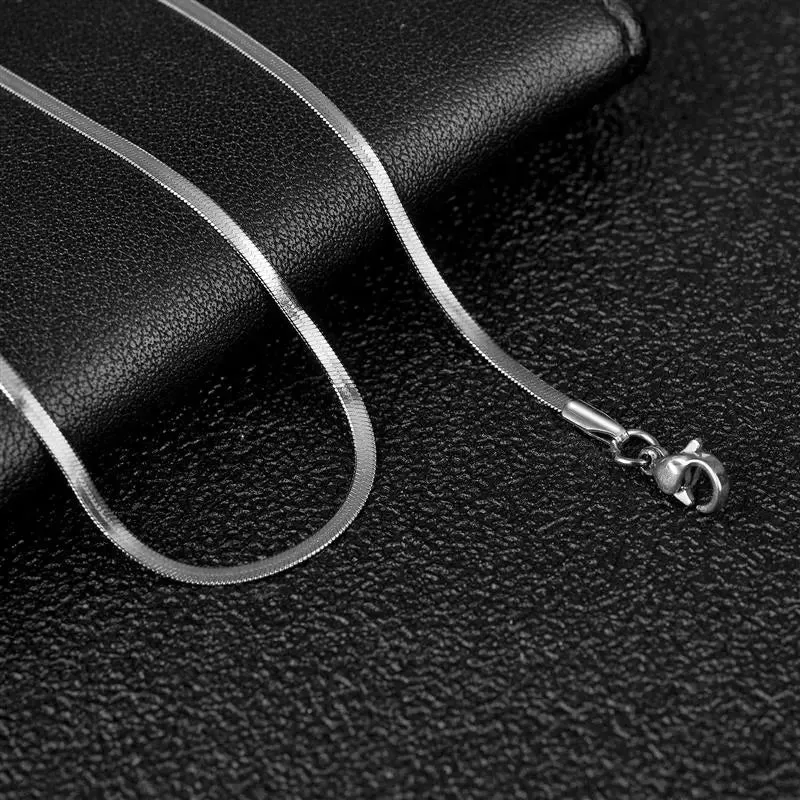 Classic Stainless Steel Flat Chain Necklace Herringbone Snake Chain For Men Women Chokers Clavicle Necklace Jewelry Gift