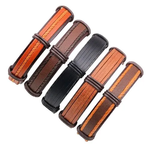 Classy Men Brown Leather Bracelet Set