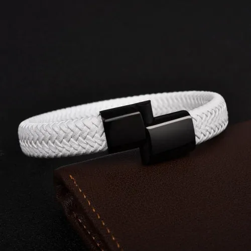 Classy Men White & Black Braided Leather Bracelet