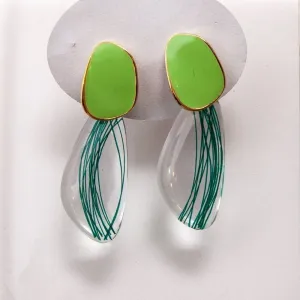 Clear Glass Green Earrings