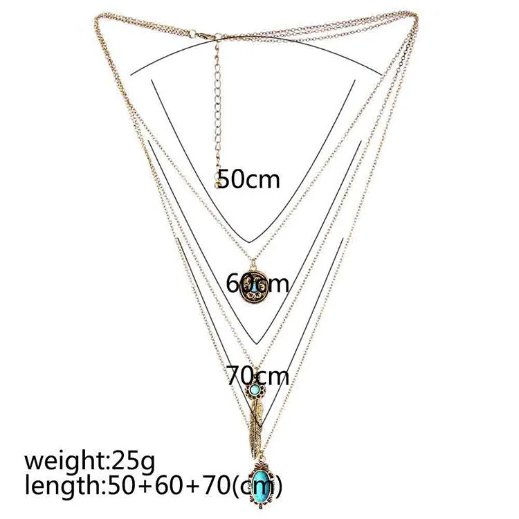 Colar Women New Fashion In Chain Necklace Western Vintage Turquoise Gros Collier Femme Jewelry Multi Layer Necklace Gold