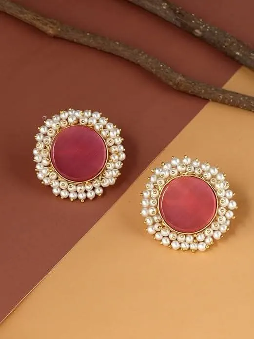 Combination of studs and rings, a stylish and trendy accessory (Dark Pink)