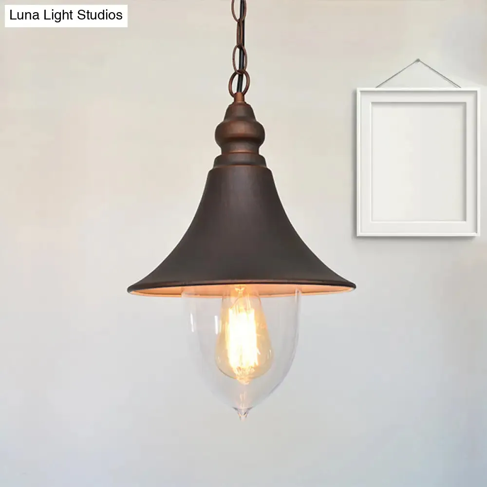 Country Style Flared Hanging Light: Black/Bronze/Gold Pendant with Clear Plastic Shade