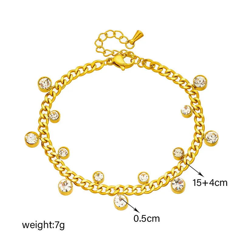 Crystal Accents Elegant Dainty Chain Gold Bracelet JLTB0607