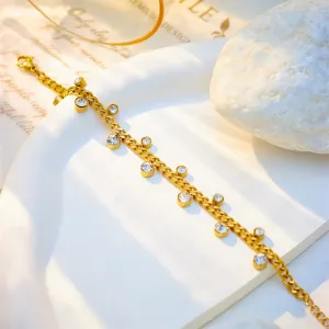 Crystal Accents Elegant Dainty Chain Gold Bracelet JLTB0607