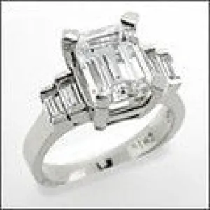 Cubic Zirconia  3 Carat Emerald Cut Step Baguette Channel 14K White Gold Ring