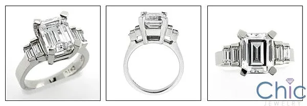 Cubic Zirconia  3 Carat Emerald Cut Step Baguette Channel 14K White Gold Ring