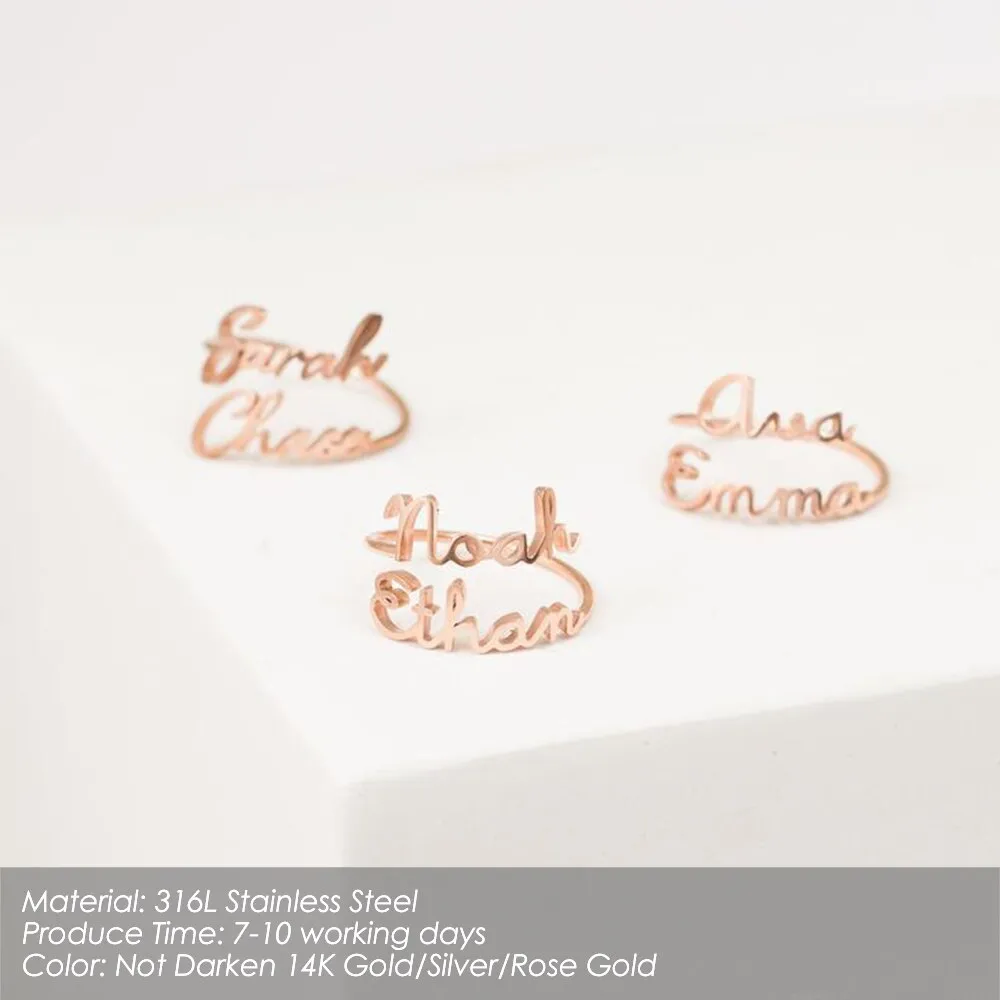 Customized 2 Name Ring for women Gold Personalized Letter