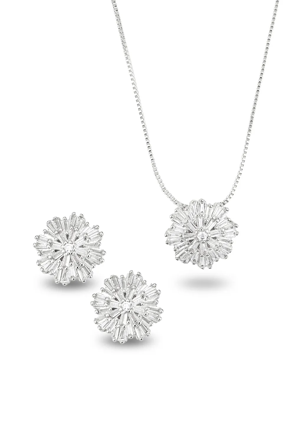 CZ Snowflake Charm Necklace & Stud Earrings Set (G226)