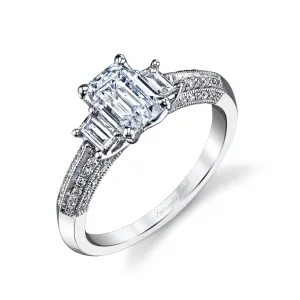 Diamond 3 Stone Emerald Cut Engagement Ring Mounting