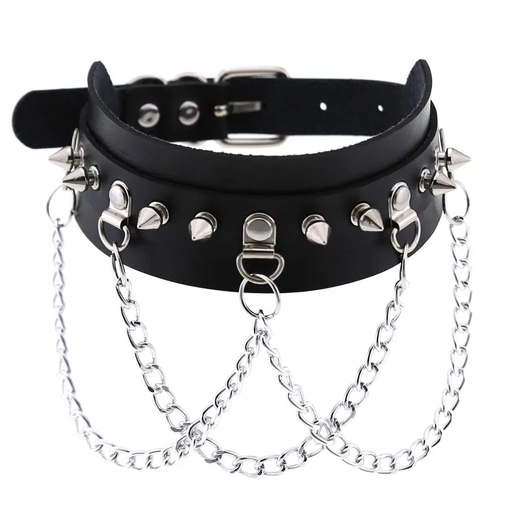 DIEZI Vintage Sexy PU Leather Chain Pendant Necklace  Gothic Black Choker