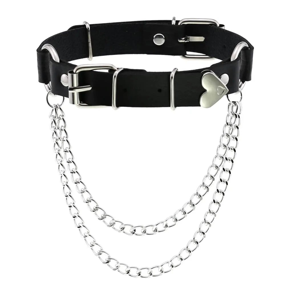 DIEZI Vintage Sexy PU Leather Chain Pendant Necklace  Gothic Black Choker