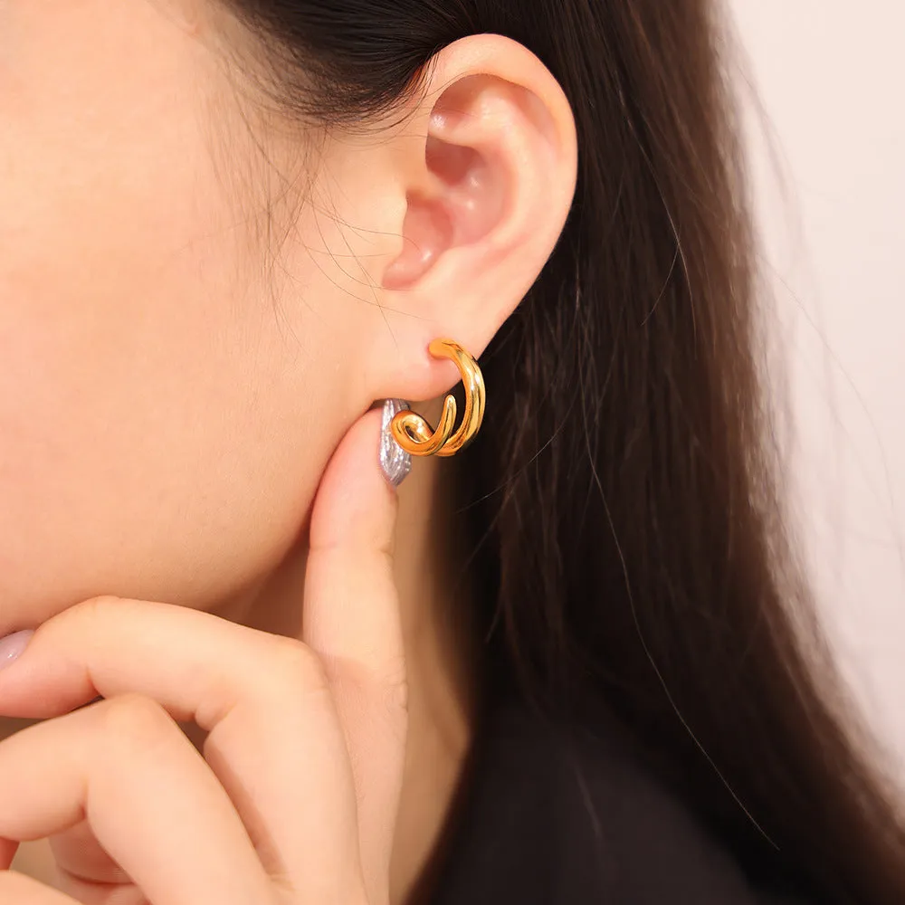 Double-Layer Geometric Titanium Steel Gold-Plated Stud Earrings for Stylish Commuters