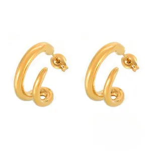 Double-Layer Geometric Titanium Steel Gold-Plated Stud Earrings for Stylish Commuters