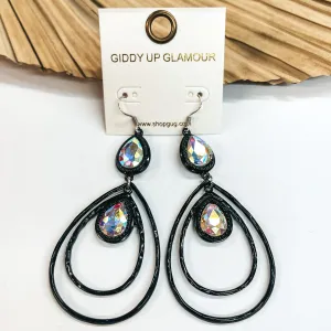 Double Teardrop Earrings with AB Crystals in Black