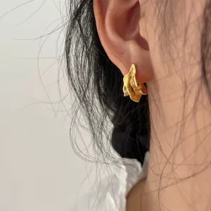 Dried Leaf Shaped Gold Pin Earrings JLT12842