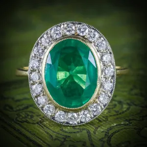 Edwardian Style Emerald Diamond Ring 18Ct Gold 7ct Emerald