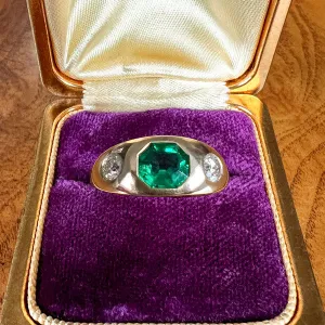 Emerald & Diamond Gypsy Set Ring