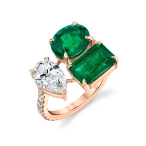 EMERALD & DIAMOND PEAR TRIPLE THREAT RING