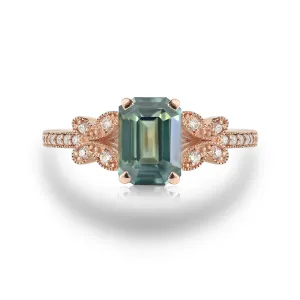 Emerald Cut Green Sapphire Rose Gold Ring