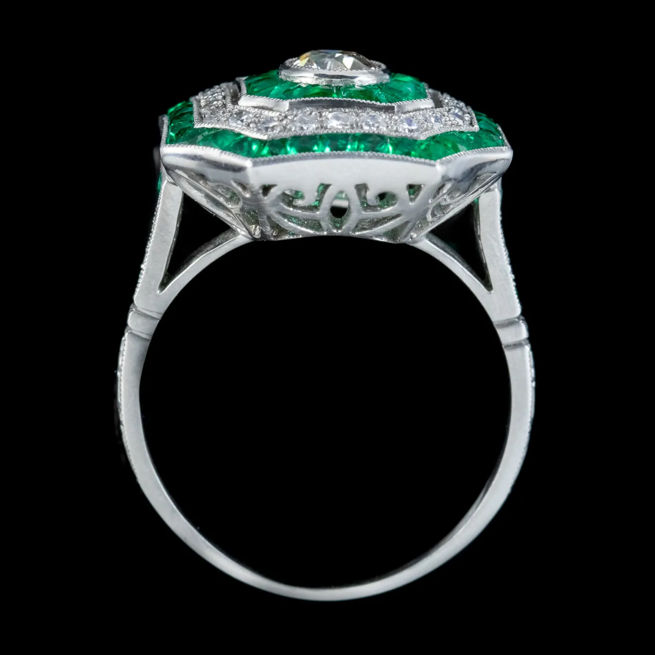 Emerald Diamond Cluster Ring Platinum 1.50ct Emerald 1.30ct Diamond