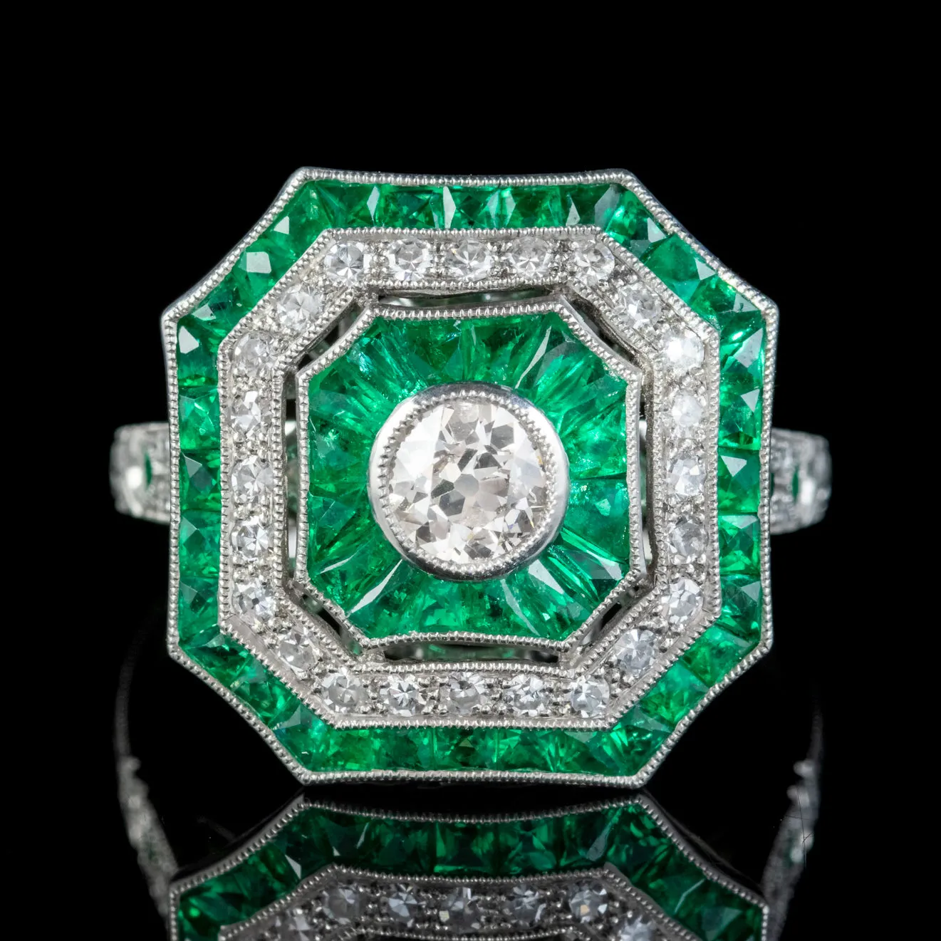 Emerald Diamond Cluster Ring Platinum 1.50ct Emerald 1.30ct Diamond