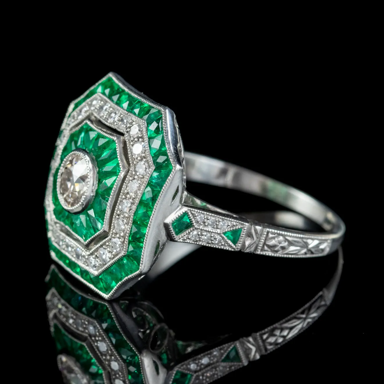 Emerald Diamond Cluster Ring Platinum 1.50ct Emerald 1.30ct Diamond