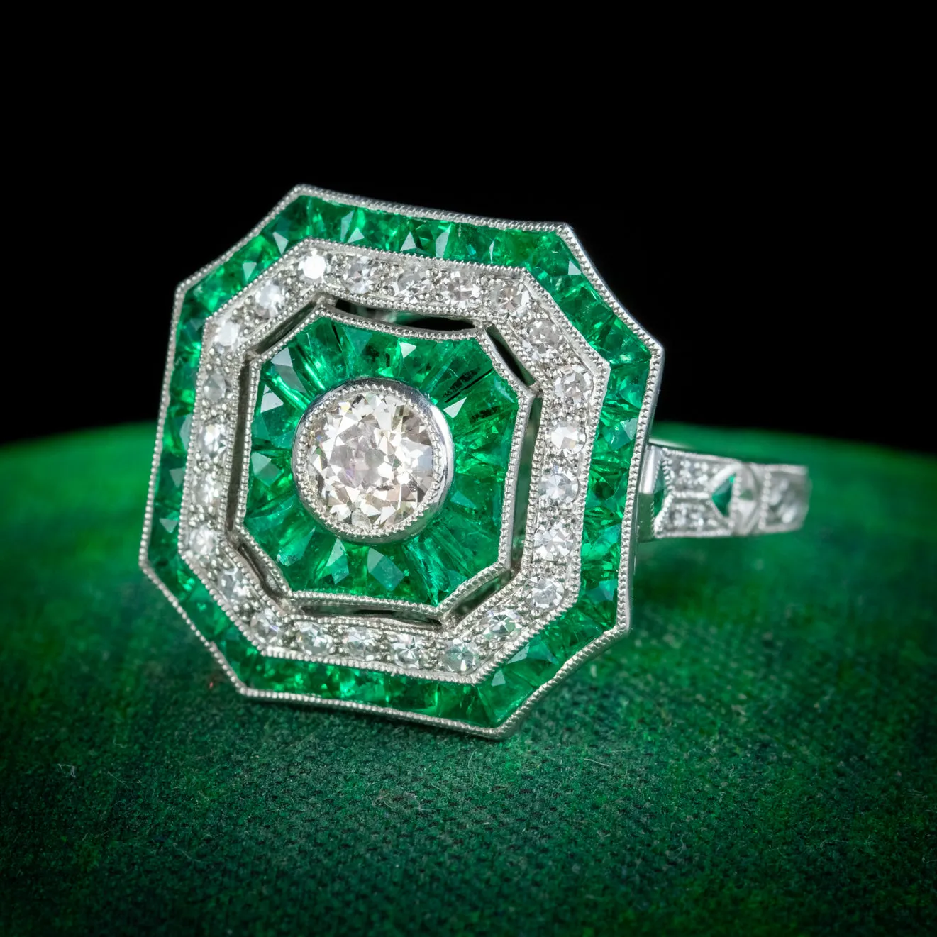 Emerald Diamond Cluster Ring Platinum 1.50ct Emerald 1.30ct Diamond