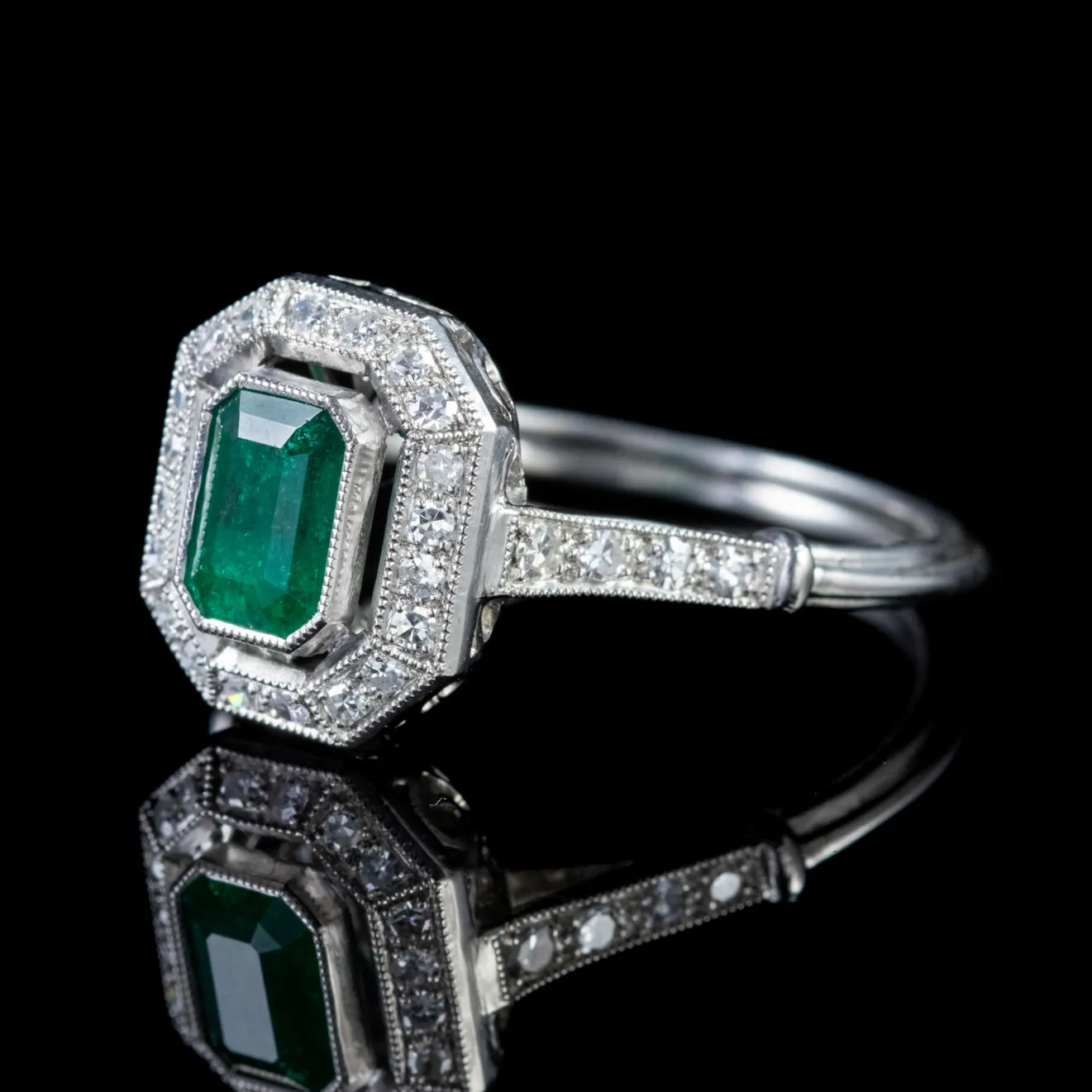 Emerald Diamond Engagement Ring Platinum 0.70Ct Emerald