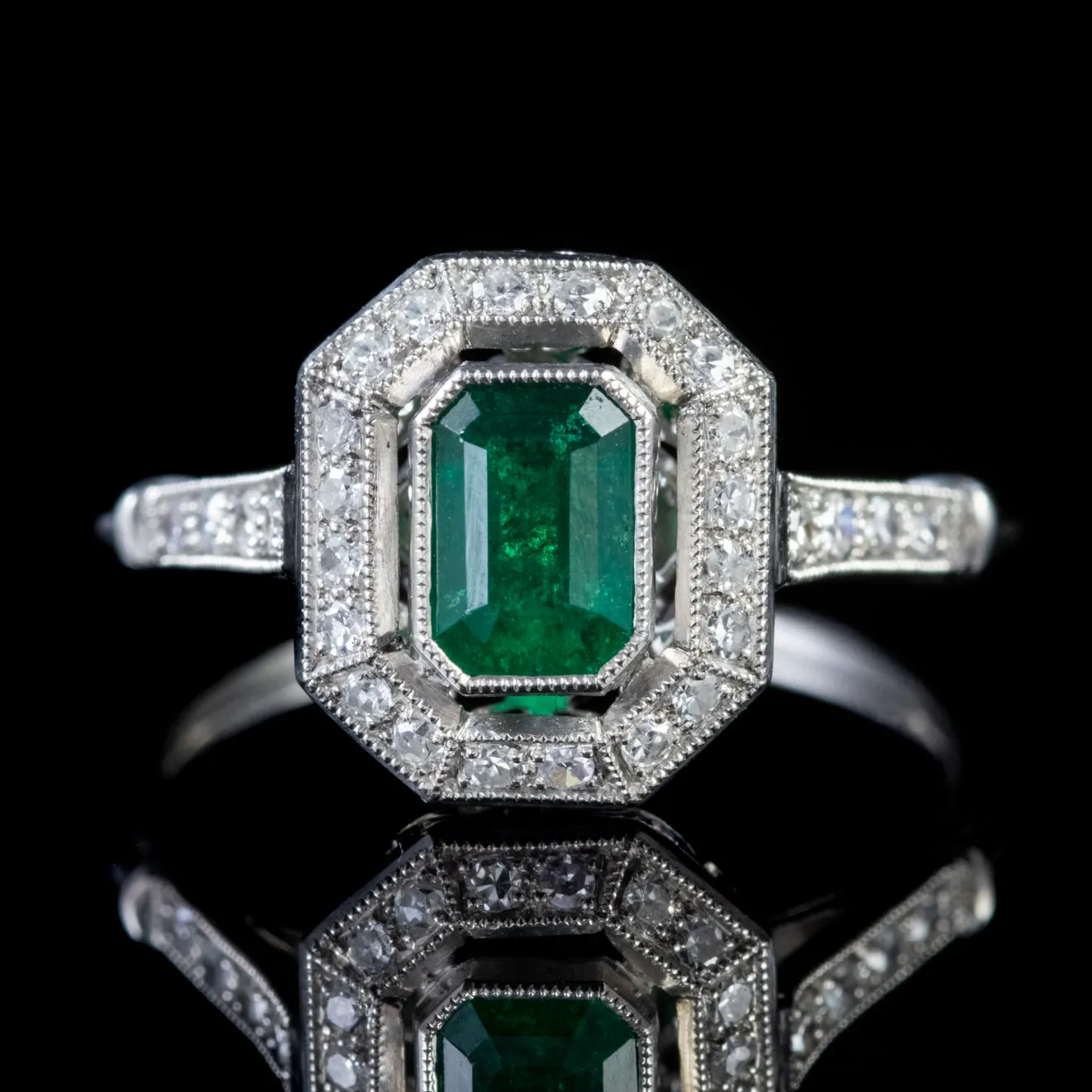 Emerald Diamond Engagement Ring Platinum 0.70Ct Emerald