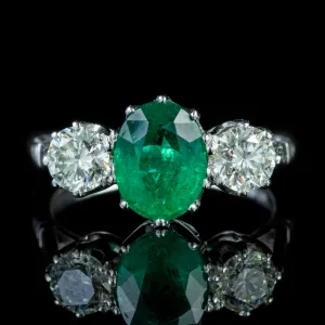 Emerald Diamond Trilogy Ring Platinum 18Ct Gold 1.80Ct Emerald