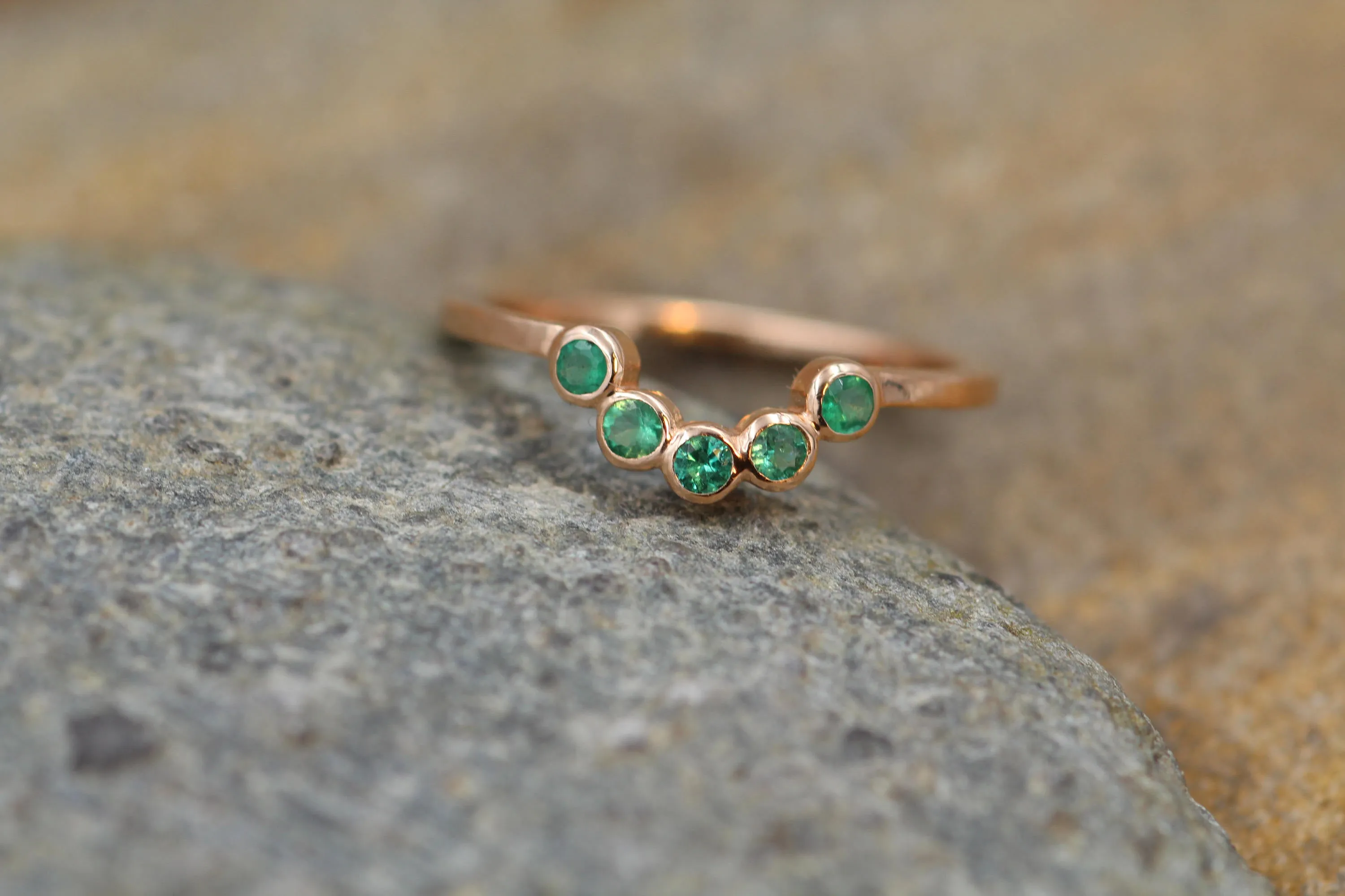 Emerald Half Moon Rose Gold Ring - Emerald Bezel Ring - Wraparound Ring