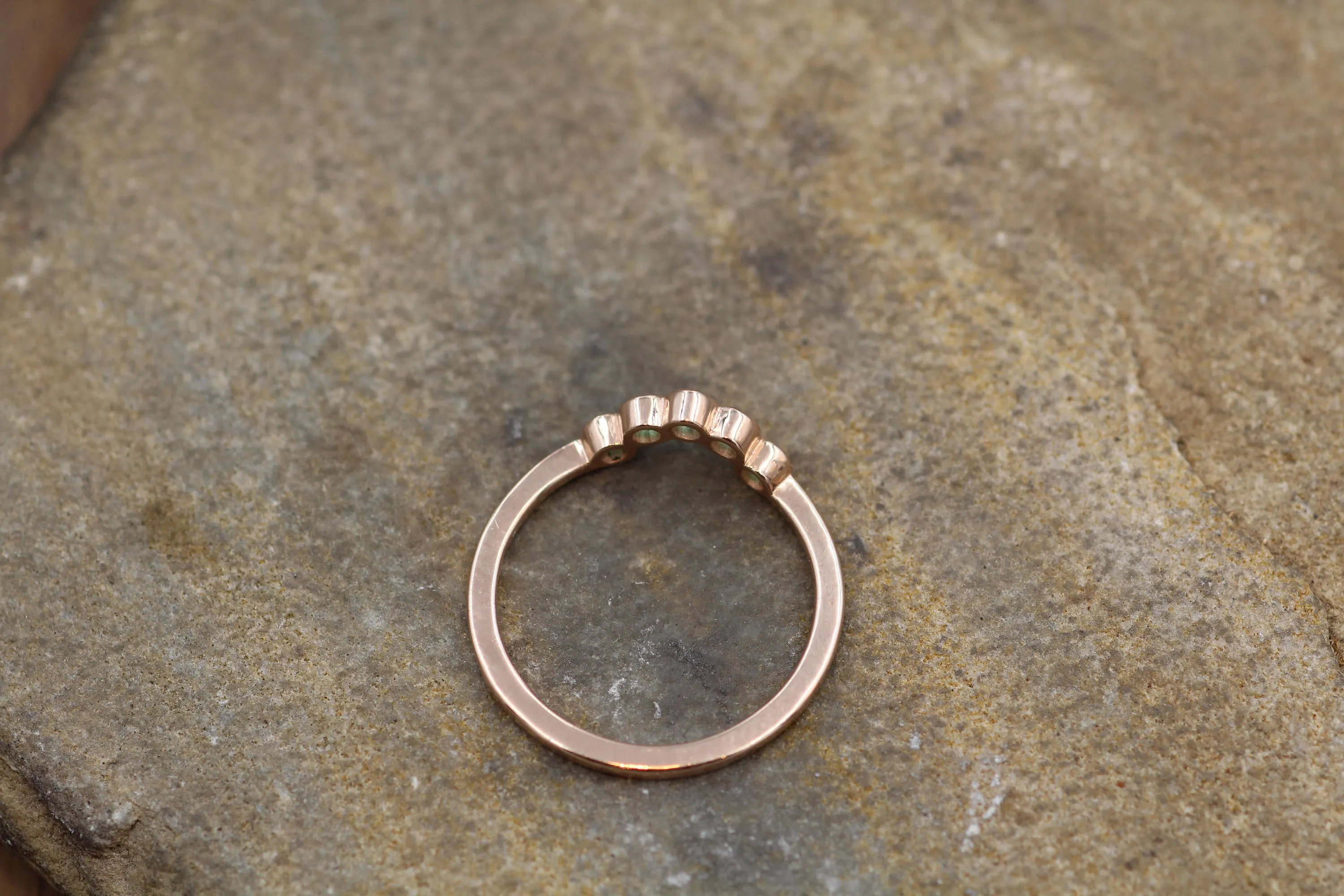 Emerald Half Moon Rose Gold Ring - Emerald Bezel Ring - Wraparound Ring