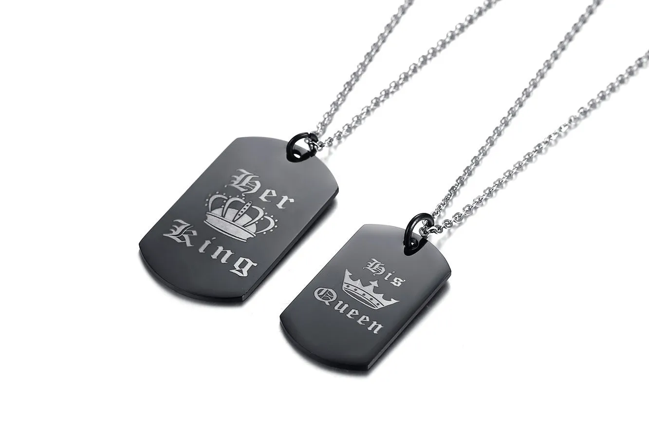 Engravable Crown King Queen Couple Necklaces Set