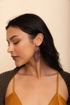 Engraved Leaf Leather Earrings