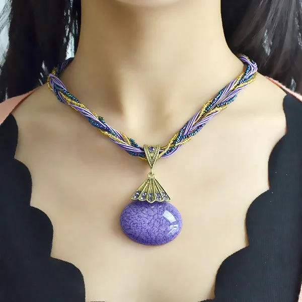 Ethnic Jewelry Bohemian Style Maxi Necklace Colorful Created Gemstone Pendant Necklace With Multilayer Chain Turkish Jewelry