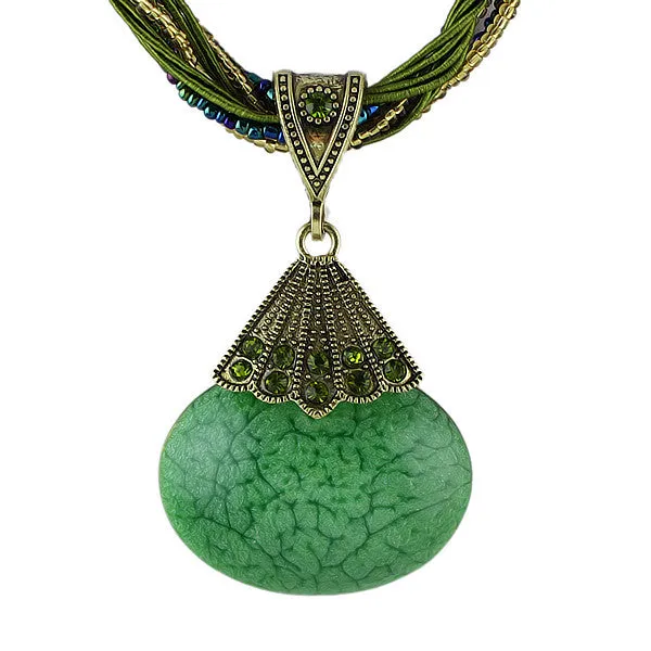 Ethnic Jewelry Bohemian Style Maxi Necklace Colorful Created Gemstone Pendant Necklace With Multilayer Chain Turkish Jewelry