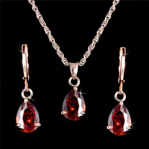 Fashion 18k gold filled AAA Oval Cut cubic zirconia CZ Charming necklace Cute pendant drop earrings jewelry set