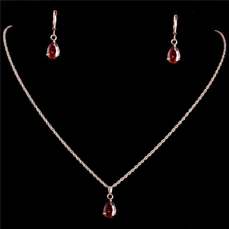 Fashion 18k gold filled AAA Oval Cut cubic zirconia CZ Charming necklace Cute pendant drop earrings jewelry set