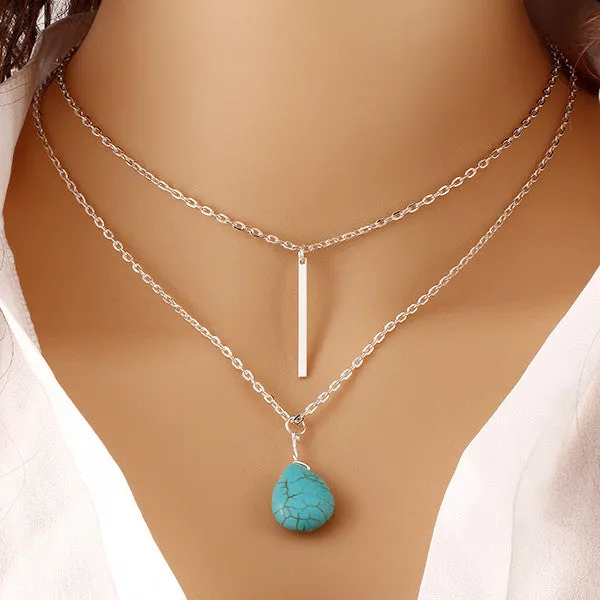 Fashion Bohemia Turquoise Double Chain Heart Pendant Necklace Punk Classic Summer Body Chain Necklaces Jewellery Women