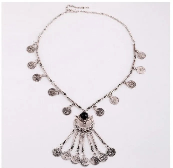 Fashion Boho Jewelry Long Tassel Necklace for Women Vintage Antique Silver Coins Necklaces & Pendants Bohemia Maxi Collares