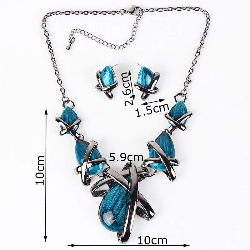 Fashion Brand Jewelry Sets Gunmetal Plated 4 Colors Blue Necklace Set Bridal Jewelry High Quality Party Gifts