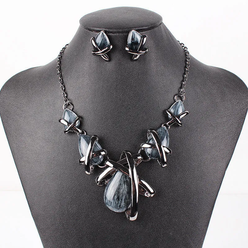 Fashion Brand Jewelry Sets Gunmetal Plated 4 Colors Blue Necklace Set Bridal Jewelry High Quality Party Gifts