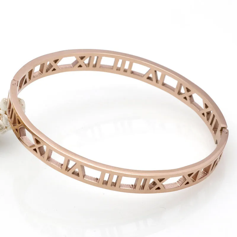 Fashion Brand Roman Number Bangle Cuff Bracelets For Women 18K Rose Gold Bangle Stainless Steel Bracelets Bangles Fine Jewelry