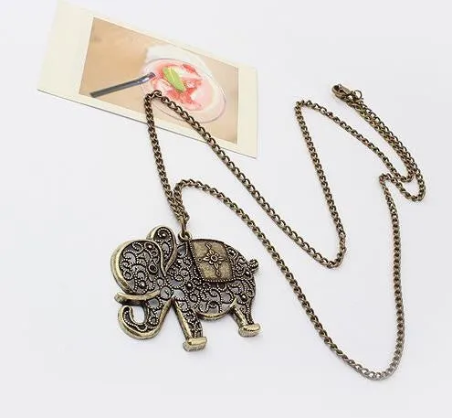 Fashion cute Europe and the United States retro personality hollow out elephant Metal Necklace&Pendants For Women