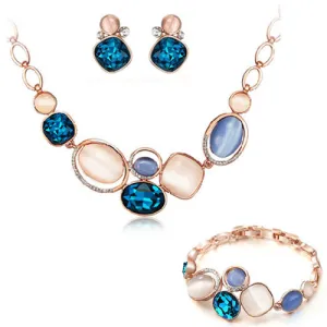 Fashion Gold Jewelry Sets for Women Crystal Necklace Earrings Bracelet Set Opal Collares Wedding Accessories Parure Bijoux Femme